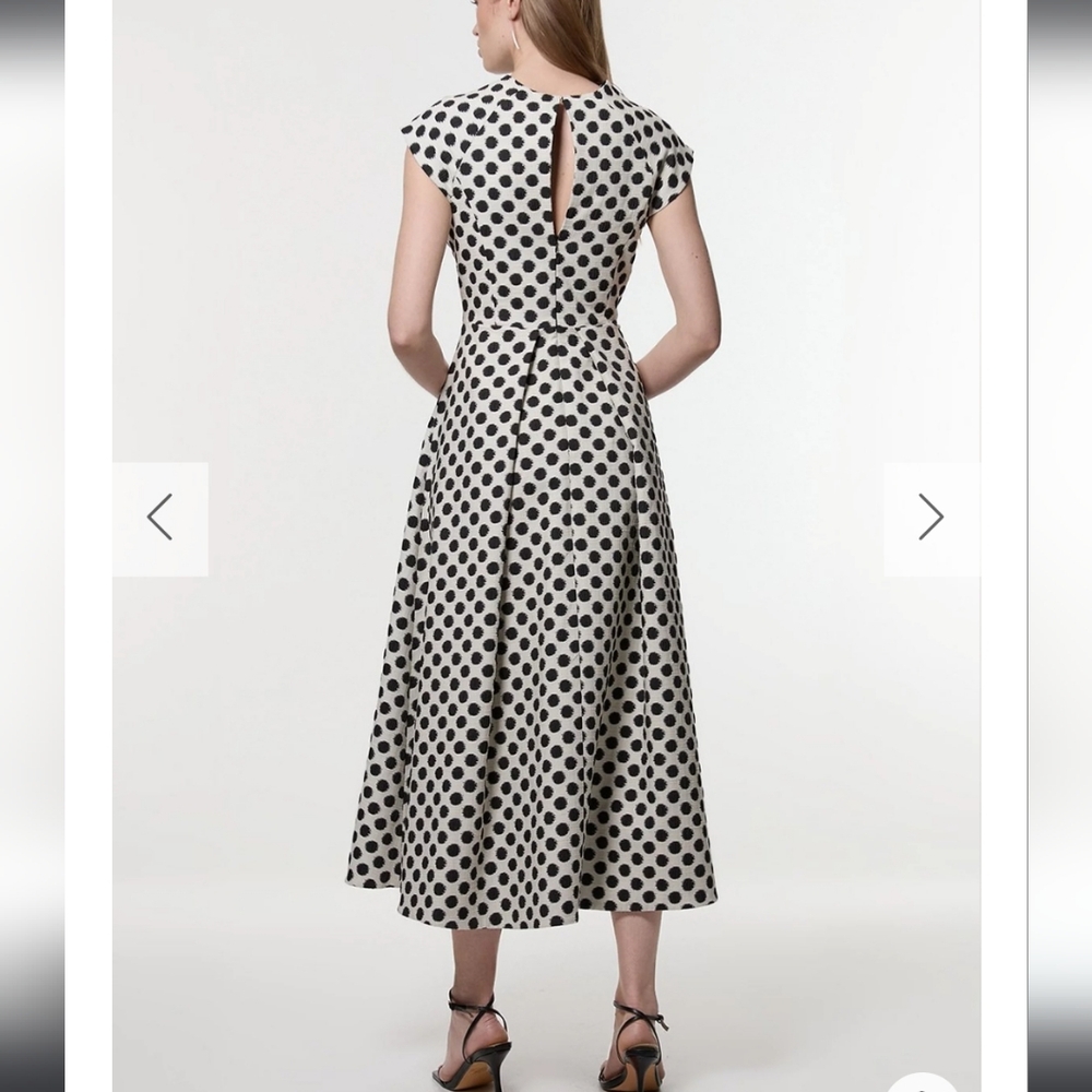 Karen Millen Spot Jacquard Full Skirted Tailored Midaxi Dress Black Polka Dot 10 - Picture 4 of 15